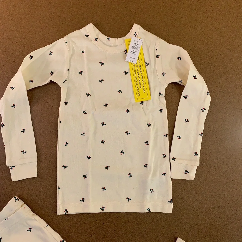 Gap Baby Girls 6Y Ivory Holly Cotton Long Sleeves Crew Holiday 2-Piece Set NWT‎